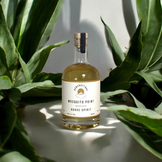 A bottle of Mosquito Point Reposado Agave Spirit Teuila East Gippsland Distillery Metung