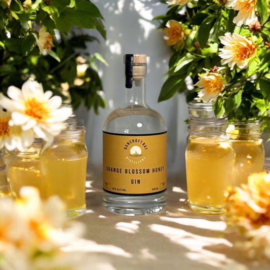 A bottle of Orange Blossom Honey Gin East Gippsland Distillery Metung
