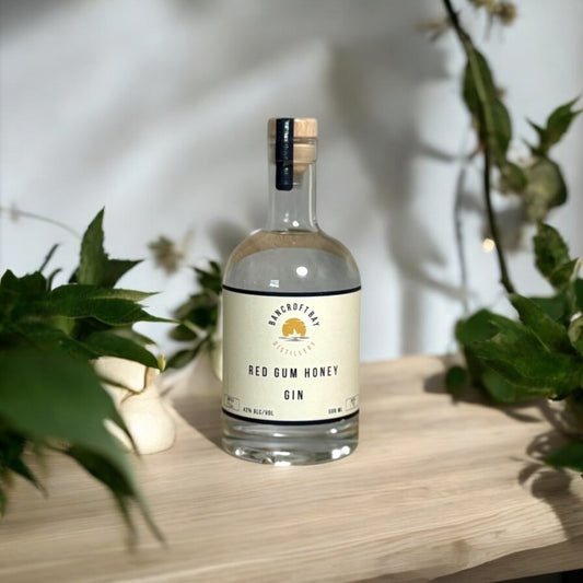 A bottle of Red Gum Honey Gin East Gippsland Metung